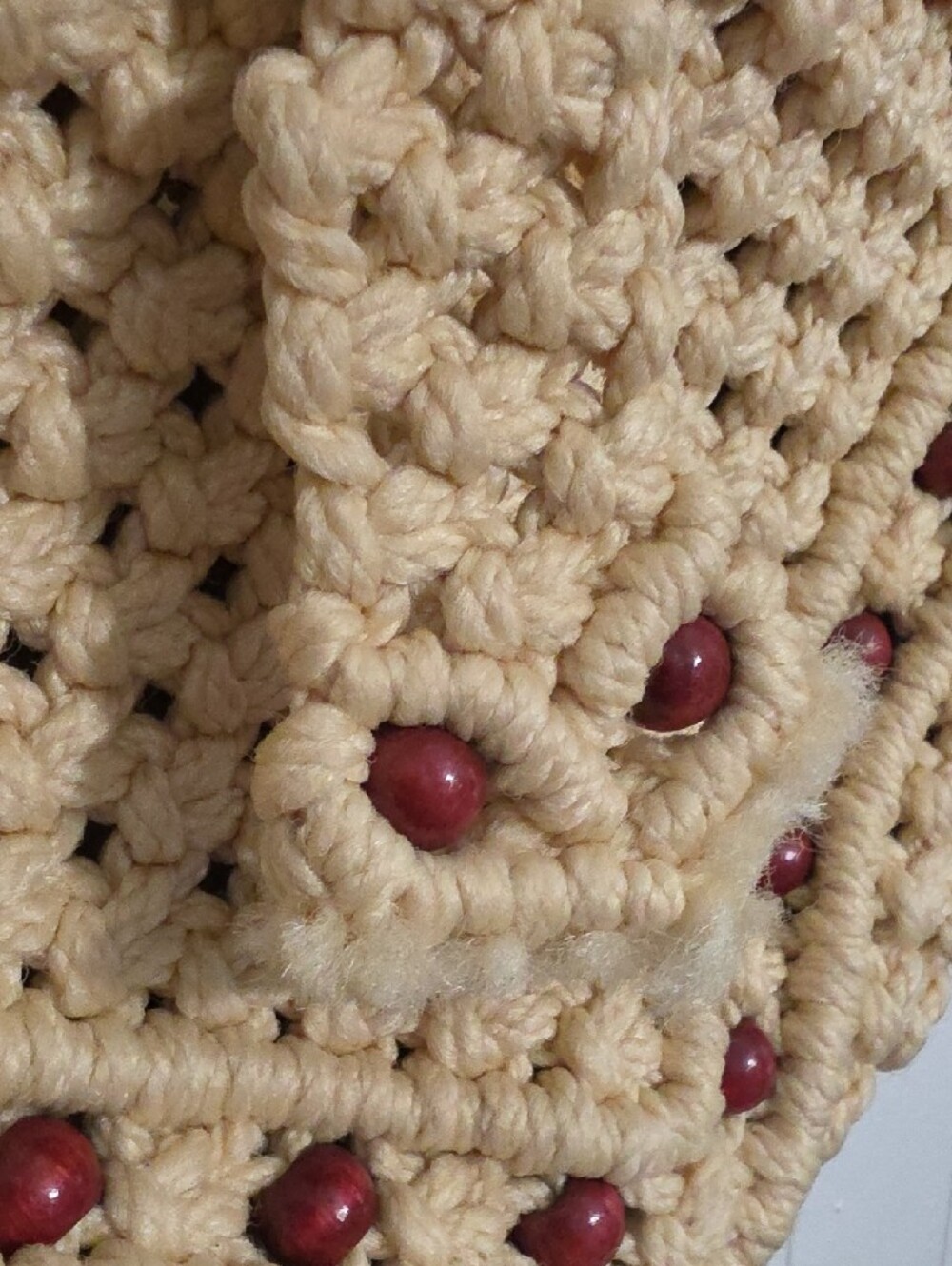 Hand Woven Macrame Beige Beaded Shouldder Bag - Picture 2 of 5